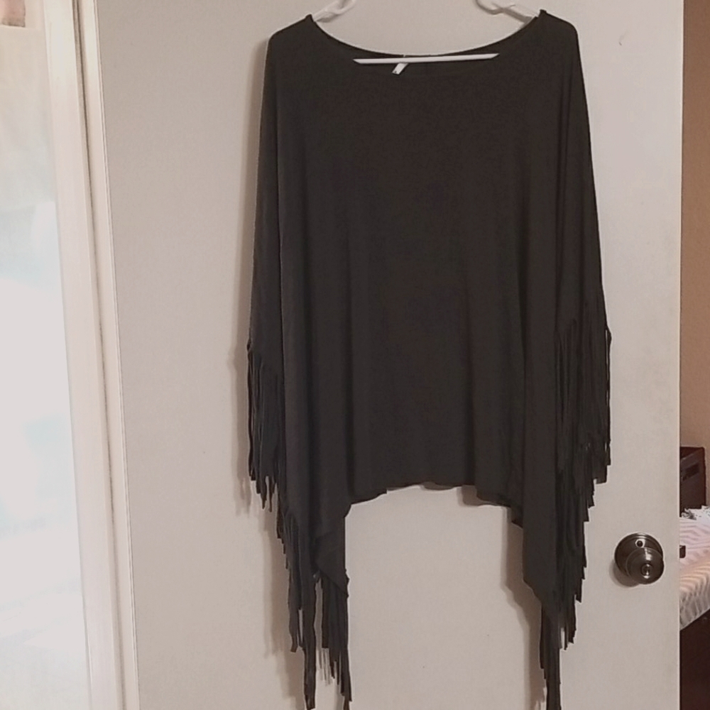 Acting Pro charcoal fringe cape/poncho